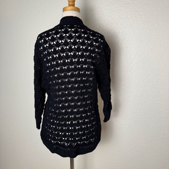 GIRLS Sz 12 Black Cotton 3/4 Sleeve light summer cardigan modesty open front - Picture 2 of 4